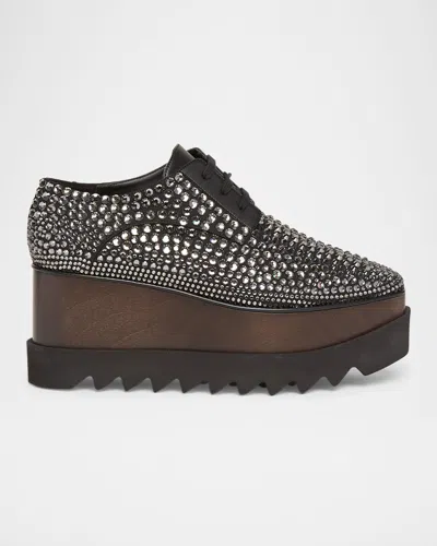 Stella Mccartney Elyse Crystal-embellished Vegan Leather Platform Brogues In Smoke