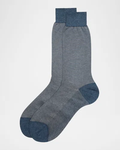 Brioni Men's Cotton-blend Jacquard Crew Socks In Navy