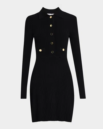 Veronica Beard Lauper Long-sleeve Ribbed Mini Dress In Black