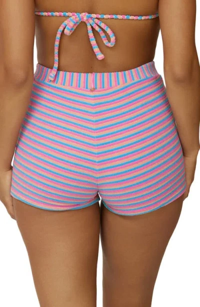 Pq Swim Ella Stripe Terry Cover-up Shorts In Sherbert