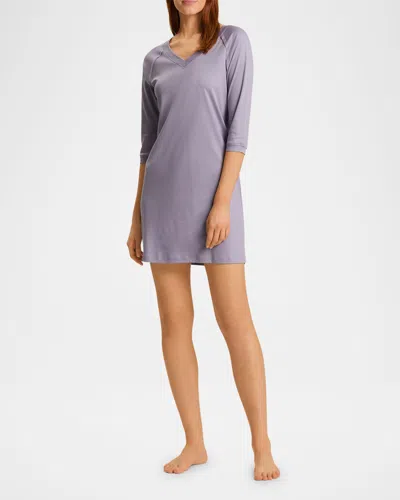 Hanro Pure Essence Raglan Three-quarter Sleeve Cotton Short Gown In Lavender Aura