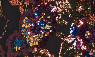Helsi Avery Sequin Open Back Long Sleeve Cocktail Minidress In Amber Floral