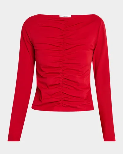 Frame Ruched Long-sleeve Top In True Red