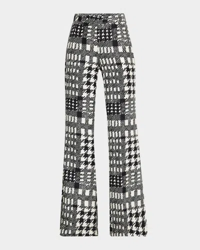 Libertine Peggys Houndstooth Flared Trumpet Pants In Crebk