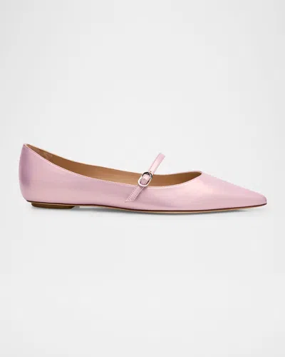 Shop Stuart Weitzman Emilia Metallic Mary Jane Ballerina Flats In Pink Marshmallow