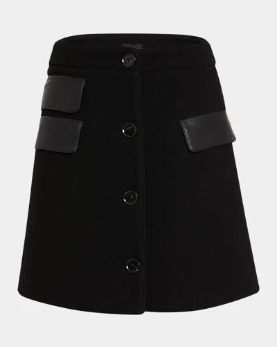 Proenza Schouler Mei Faux Leather Pocket Button-front Wool Mini Skirt In Black