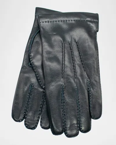 Shop Portolano Men's Cashmere-lined Handsewn Leather Gloves In Midnight Navy