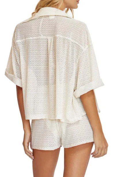 Pq Swim Blake Metallic Sheer Button-up Cover-up Shirt In Biscotti