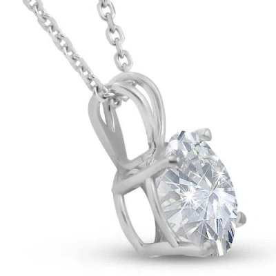 Bliss Diamond Certified 3ct Round Solitaire Diamond Pendant 14k White Gold Necklace Lab Grown In 14k White Gold