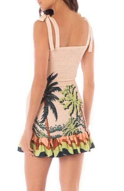 Maaji Palm Glow Lua Smocked Multifit Cover-up Minidress In Cream