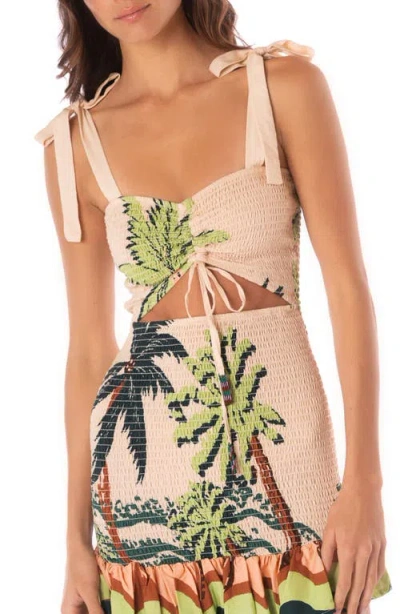 Maaji Palm Glow Lua Smocked Multifit Cover-up Minidress In Cream