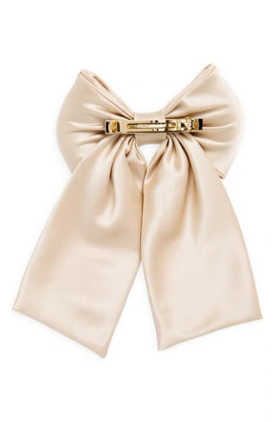 Alexandre De Paris Satin Bow Barrette In Beige