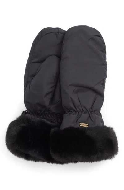 Barbour Primrose Faux Fur Trim Waterproof Mittens In Black