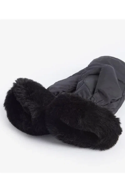 Barbour Primrose Faux Fur Trim Waterproof Mittens In Black