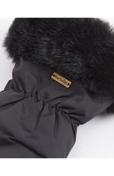 Barbour Primrose Faux Fur Trim Waterproof Mittens In Black