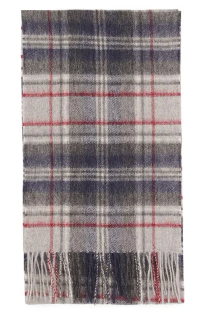 Barbour New Check Tartan Wool & Cashmere Scarf In Blue Granite