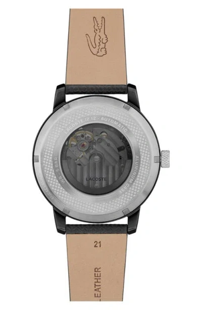 Lacoste 12.12 Automatique Leather Strap Watch, 44mm In Black