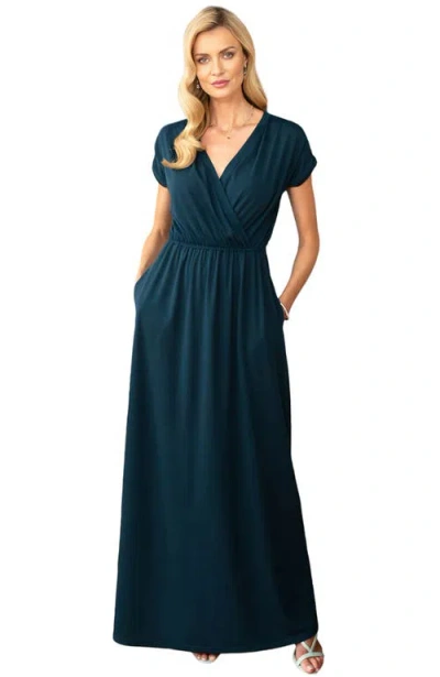 Hotsquash London V-neck Maxi Dress With Short Sleeves In Woodland Teal