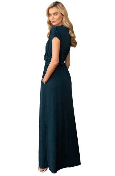 Hotsquash London V-neck Maxi Dress With Short Sleeves In Woodland Teal