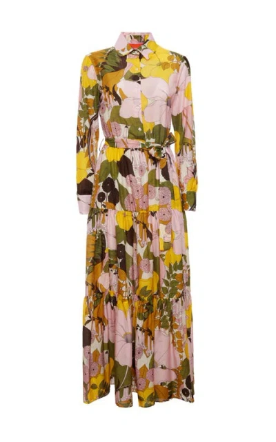 La Doublej Casanova Floral Cotton-silk Midi Dress In Big Flower Rose Pink