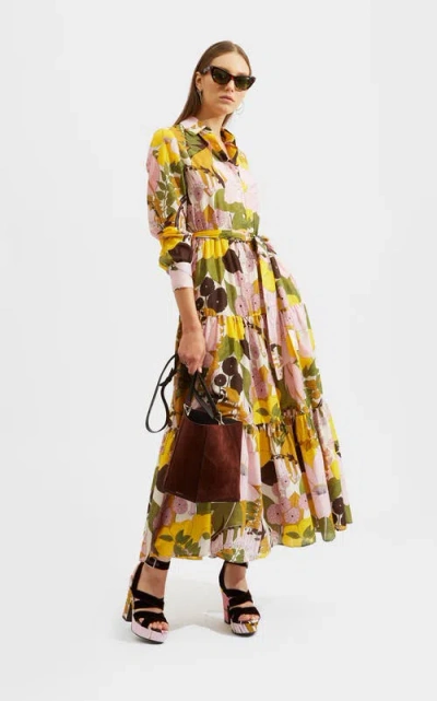 La Doublej Casanova Floral Cotton-silk Midi Dress In Big Flower Rose Pink
