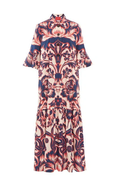 La Doublej Artemis Floral Patterned Maxi Shirtdress In Va-va Placée White