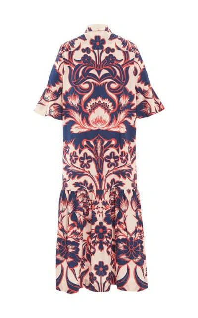 La Doublej Artemis Floral Patterned Maxi Shirtdress In Va-va Placée White