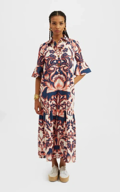 La Doublej Artemis Floral Patterned Maxi Shirtdress In Va-va Placée White