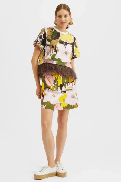La Doublej Short Skirt Big Flower Rose Pink In Big Flower Rose Pink