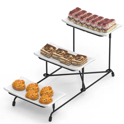 Fresh Fab Finds 3-tier Plastic Serving Tray Dessert Server With Platters In Black