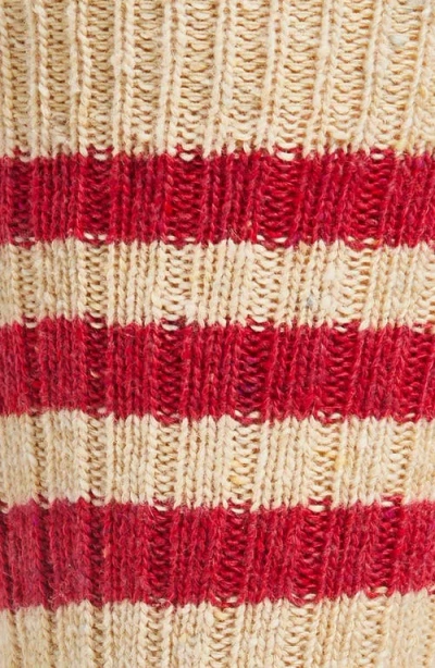 Drake's Stripe Donegal Merino Wool, Cashmere & Silk Boot Socks In Ecru/pink