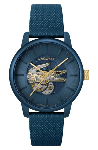 Lacoste 12.12 Automatique Leather Strap Watch, 44mm In Blue
