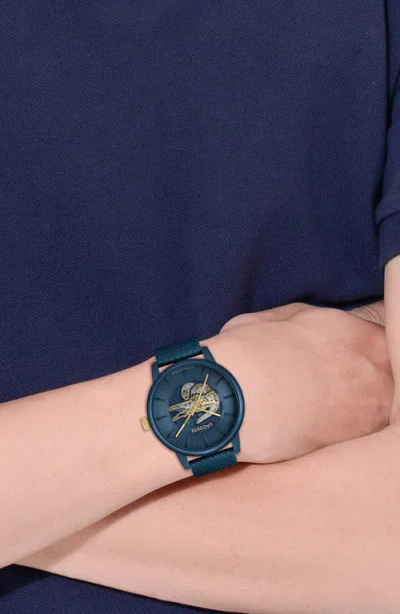 Lacoste 12.12 Automatique Leather Strap Watch, 44mm In Blue