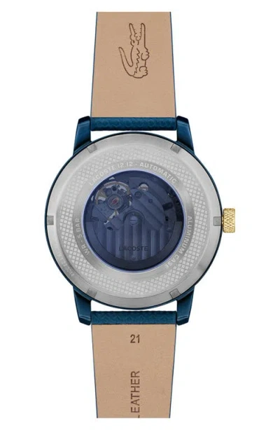 Lacoste 12.12 Automatique Leather Strap Watch, 44mm In Blue
