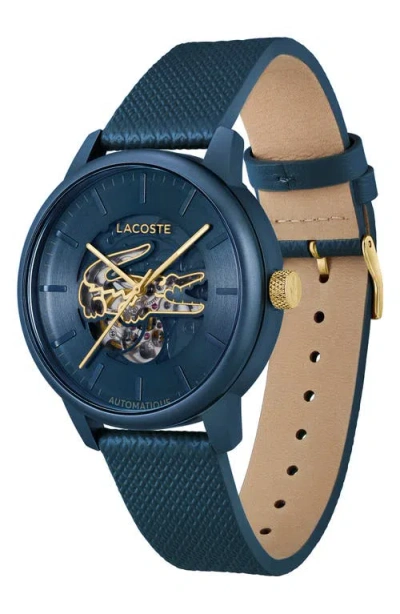 Lacoste 12.12 Automatique Leather Strap Watch, 44mm In Blue