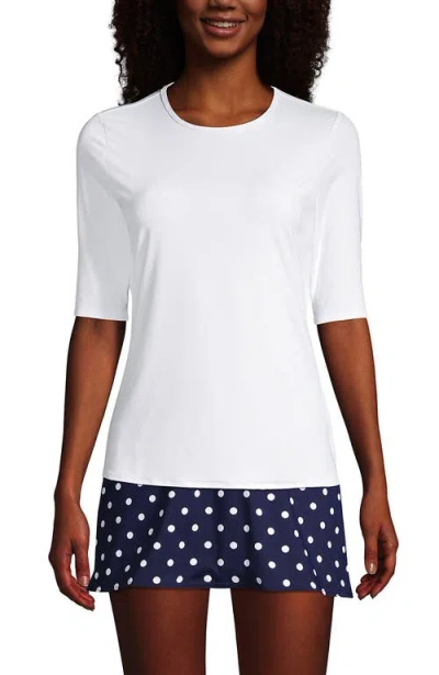 Lands' End Elbow Sleeve Relaxed Upf 50 Rash Guard In White/deep Sea Stripe