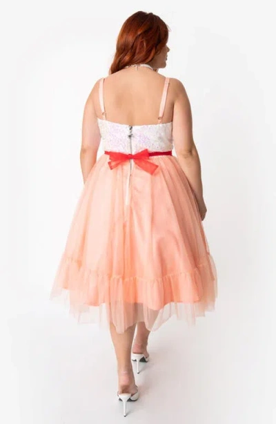 Unique Vintage Chiffon Swing Dress In Peach And White