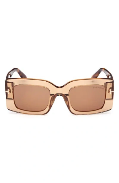 Tom Ford Brigitta Rectangle Acetate Sunglasses In Transp Beige/brown Lenses