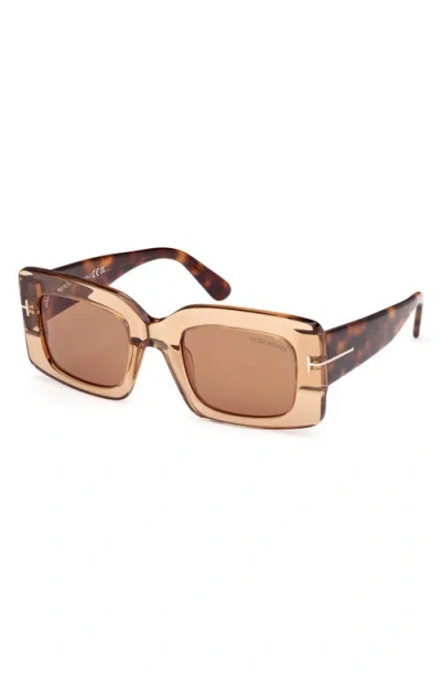 Tom Ford Brigitta Rectangle Acetate Sunglasses In Transp Beige/brown Lenses