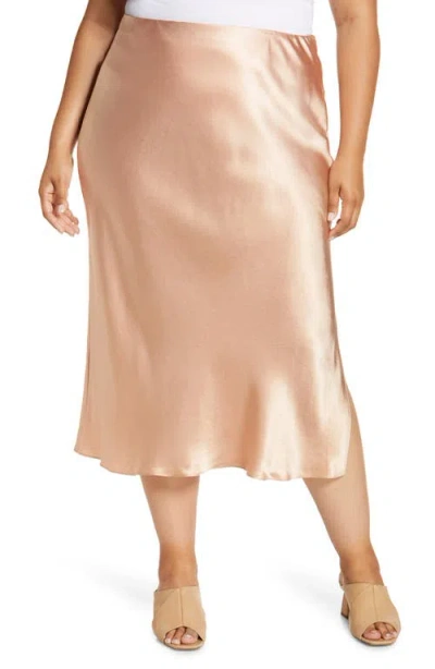 Vince Side Slit Satin Midi Skirt In Yarrow