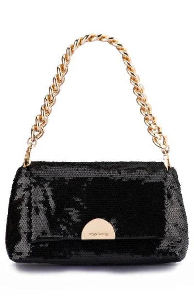 Olga Berg Lily Sequin Shoulder Bag In Black
