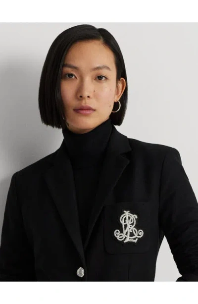 Shop Lauren Ralph Lauren Bullion Crest Cotton Jacquard Blazer In Polo Black