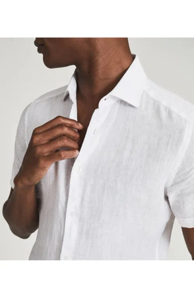 Shop Reiss Holiday Short Sleeve Linen Button-up Shirt In White