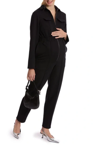 Cache Coeur Pablo Long Sleeve Maternity/nursing Jumpsuit In Black