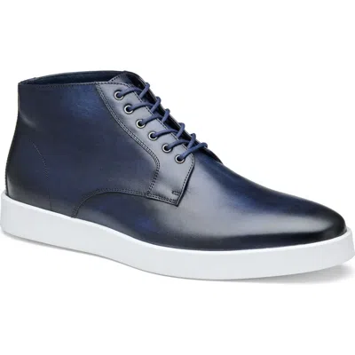 Shop Johnston & Murphy Bolivar Plain Toe Chukka Boot In Navy Hand-stained It Calfskin