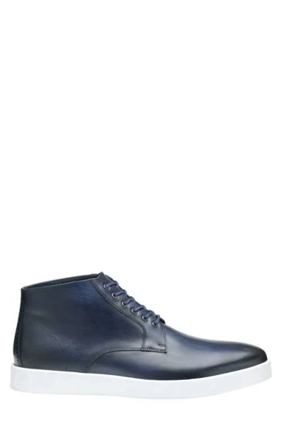 Shop Johnston & Murphy Bolivar Plain Toe Chukka Boot In Navy Hand-stained It Calfskin