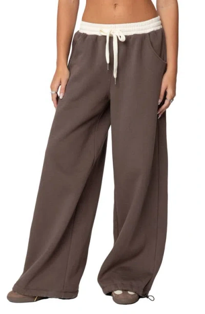 Edikted Mikki Wide Leg Sweatpants In Brown