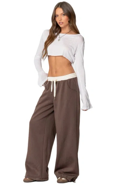 Edikted Mikki Wide Leg Sweatpants In Brown