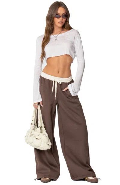 Edikted Mikki Wide Leg Sweatpants In Brown