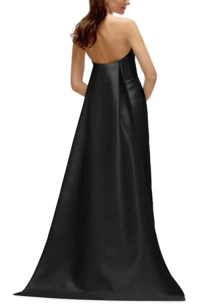 Alfred Sung Strapless Satin Twill Column Gown With Removable Train In Black